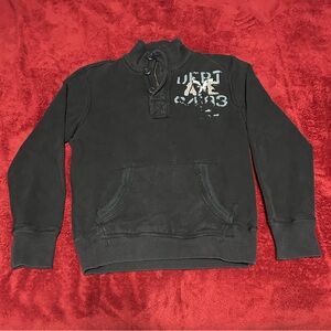 Y2K American Eagle Black Pullover Sweatshirt with Button Neck